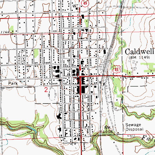 Topographic Map of Caldwell, KS