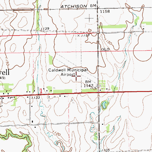 Topographic Map of Caldwell Municipal Airport, KS