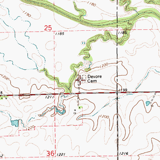 Topographic Map of Devore Cemetery, KS