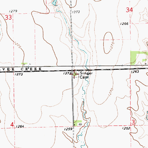 Topographic Map of Singer Cemetery, KS