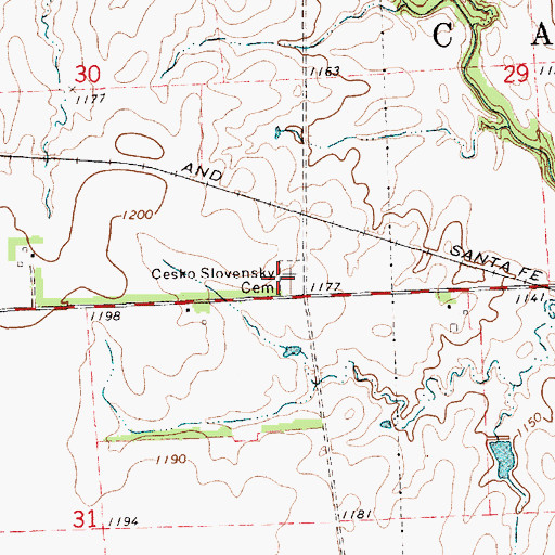 Topographic Map of Cesko Slovanky Hrbitov Cemetery, KS