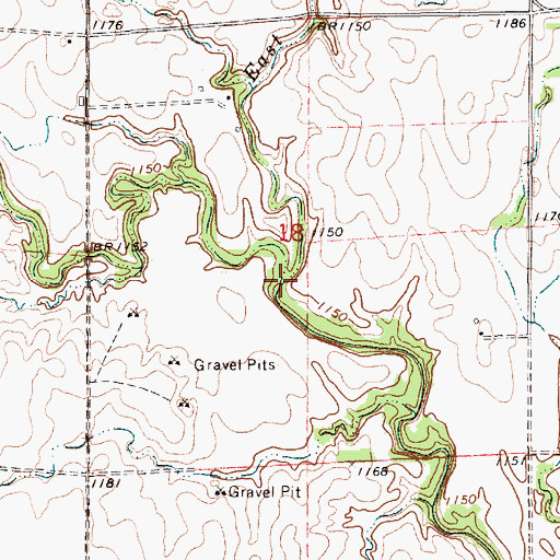 Topographic Map of East Branch Fall Creek, KS