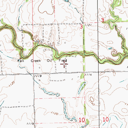 Topographic Map of Fall Creek Oil Field, KS