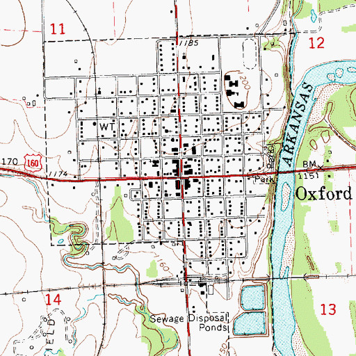 Topographic Map of Oxford, KS