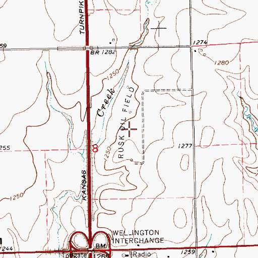 Topographic Map of Rusk Oil Field, KS