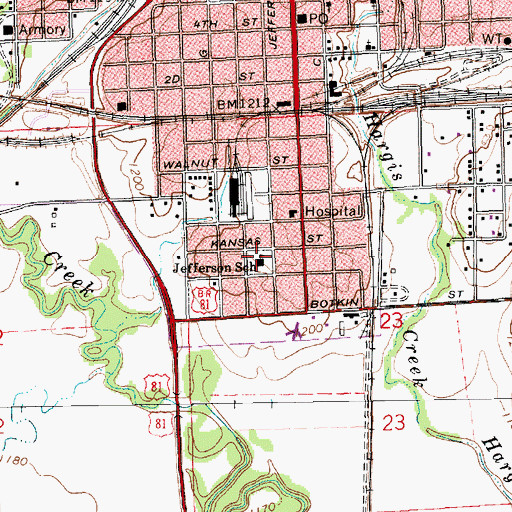 Topographic Map of Jefferson School, KS
