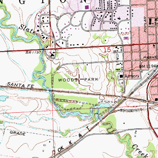 Topographic Map of Woods Park, KS