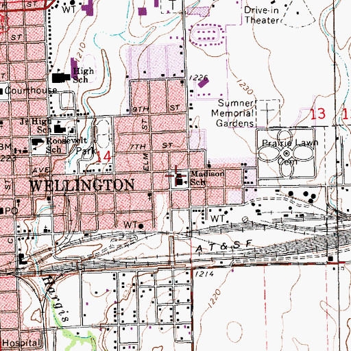 Topographic Map of Madison School, KS