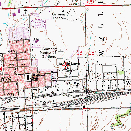 Topographic Map of Prairie Lawn Cemetery, KS