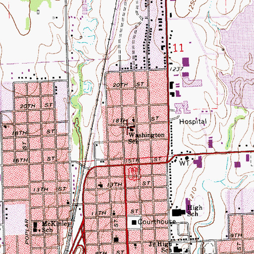 Topographic Map of Washington Elementary School, KS