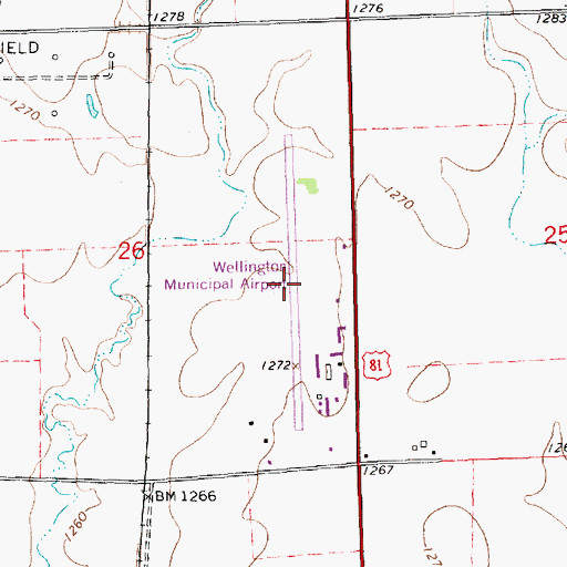 Topographic Map of Wellington Municipal Airport, KS