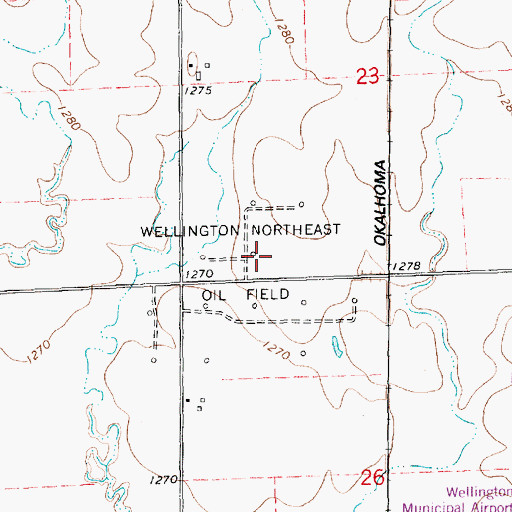Topographic Map of Wellington Northeast Oil Field, KS