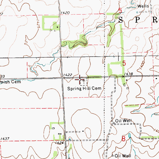 Topographic Map of Spring Hill Cemetery, KS
