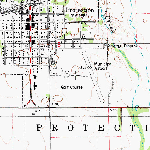 Topographic Map of Protection Municipal Airport (historical), KS