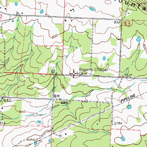 Topographic Map of Browns Chapel Cemetery, AR