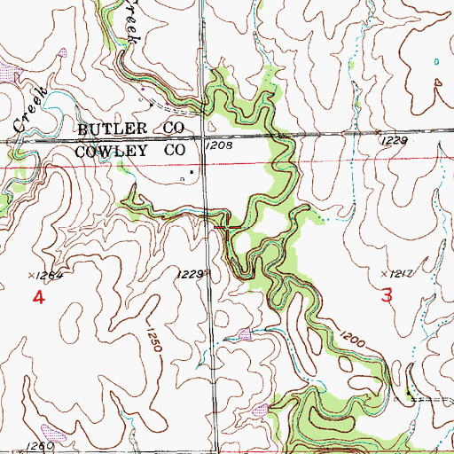 Topographic Map of Coon Creek, KS