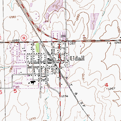 Topographic Map of Udall, KS
