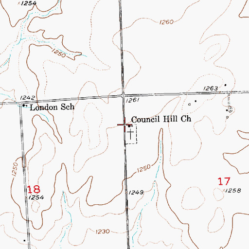 Topographic Map of Council Hill Church, KS