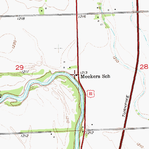Topographic Map of Meekers School, KS