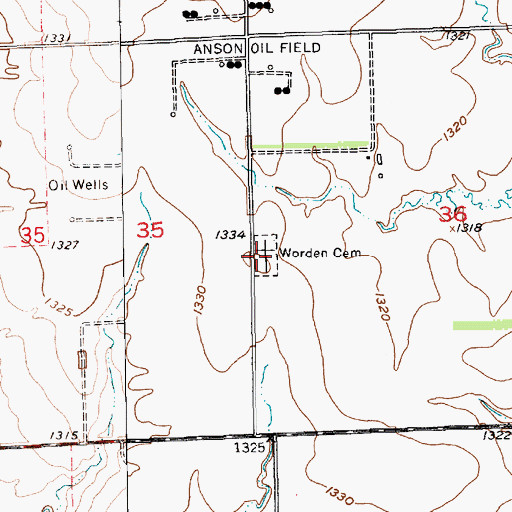 Topographic Map of Worden Cemetery, KS
