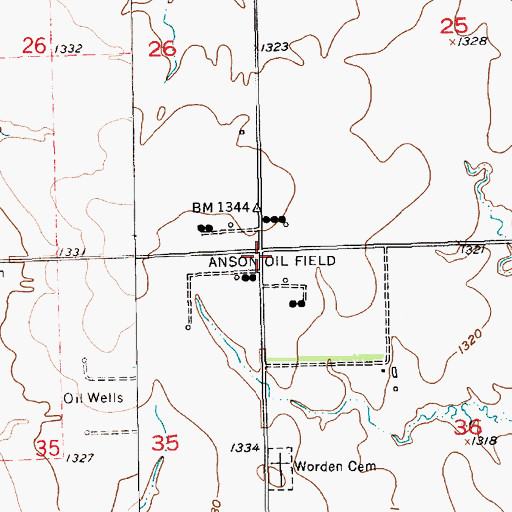 Topographic Map of Anson Oil Field, KS
