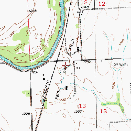 Topographic Map of Peck Oil Field, KS