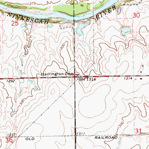 Topographic Map of Harrington Cemetery, KS