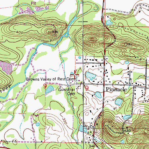 Topographic Map of Browns Valley of Rest Cemetery, AR