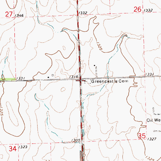 Topographic Map of Greencastle Cemetery, KS