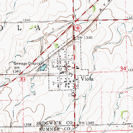 Topographic Map of Viola, KS