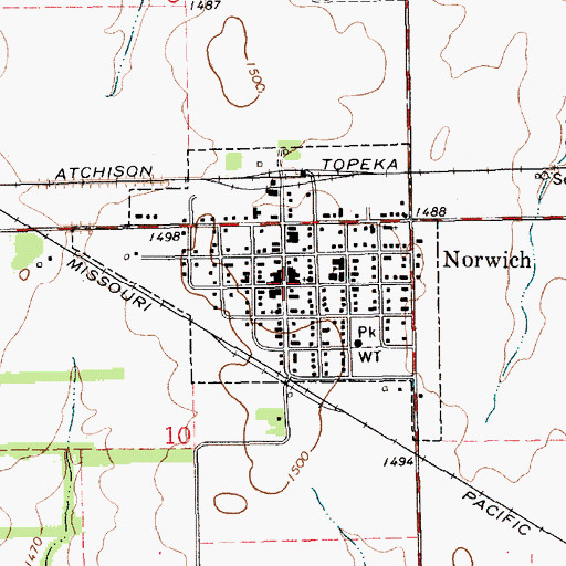 Topographic Map of Norwich, KS