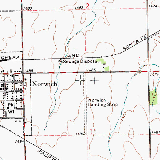 Topographic Map of Norwich Airport, KS