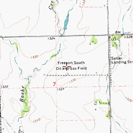Topographic Map of Freeport South Oil and Gas Field, KS