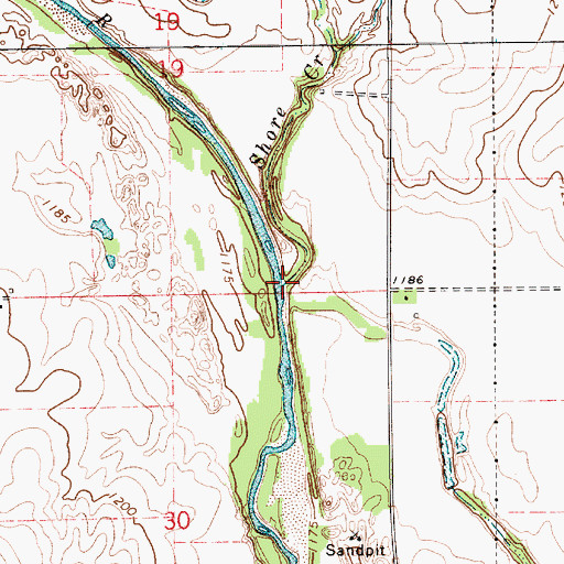 Topographic Map of Shore Creek, KS