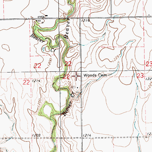 Topographic Map of Wood Cemetery, KS