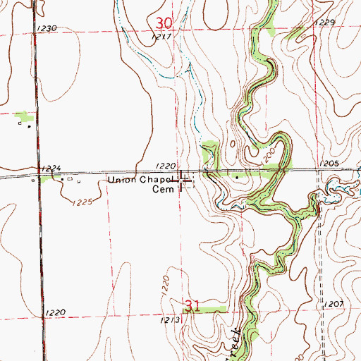 Topographic Map of Union Chapel Cemetery, KS