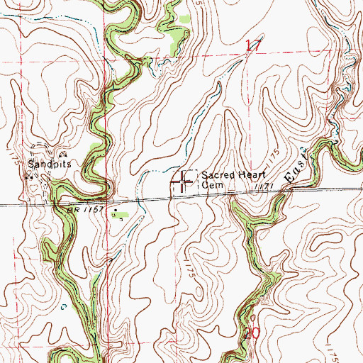 Topographic Map of Sacred Heart Cemetery, KS