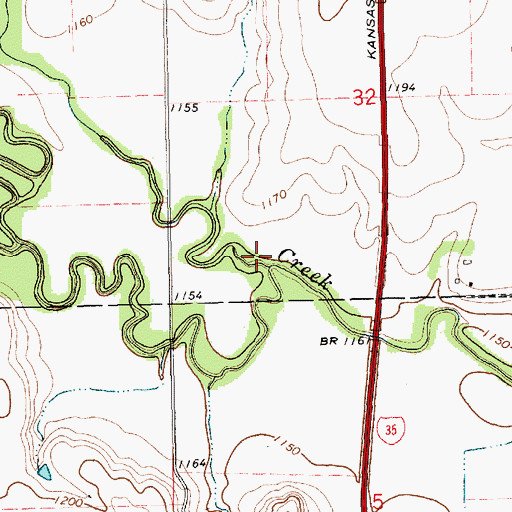 Topographic Map of Deer Creek, KS