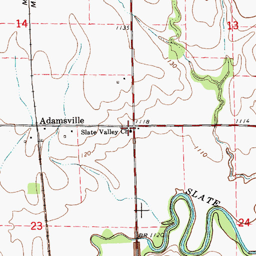 Topographic Map of Slate Valley Baptist Church, KS