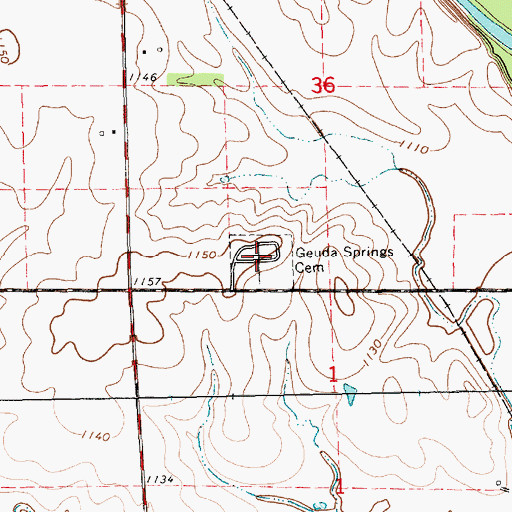 Topographic Map of Geuda Springs Cemetery, KS