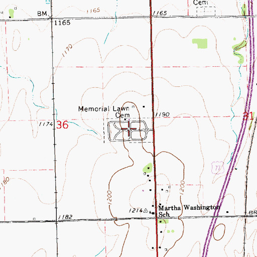 Topographic Map of Memorial Lawn Cemetery, KS