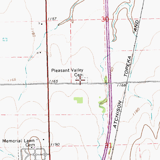 Topographic Map of Pleasant Valley Cemetery, KS