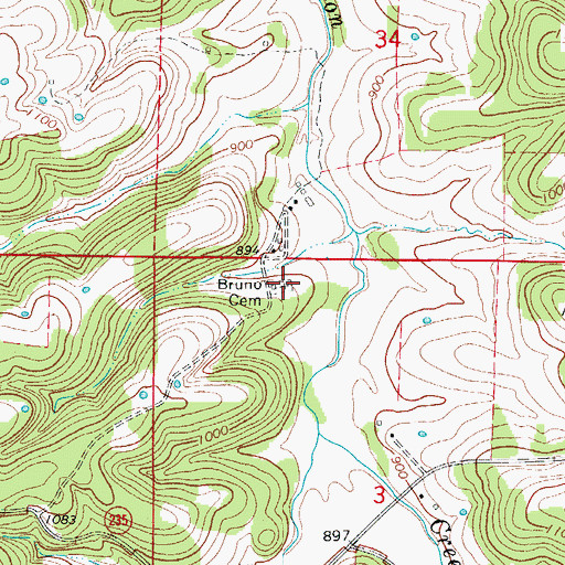 Topographic Map of Bruno Cemetery, AR