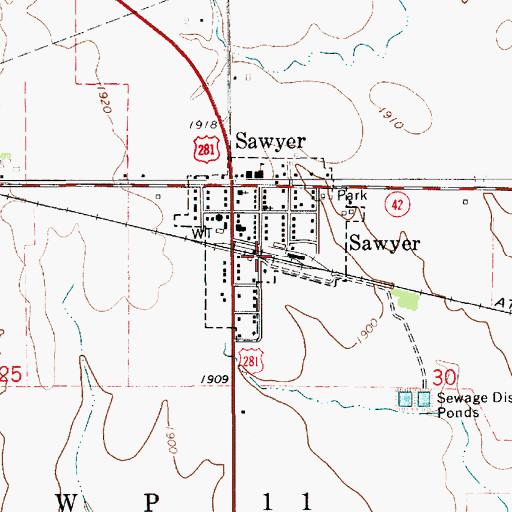 Topographic Map of Sawyer, KS