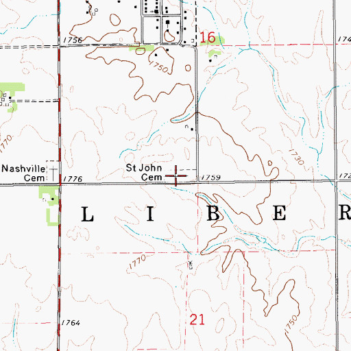 Topographic Map of Saint John Cemetery, KS