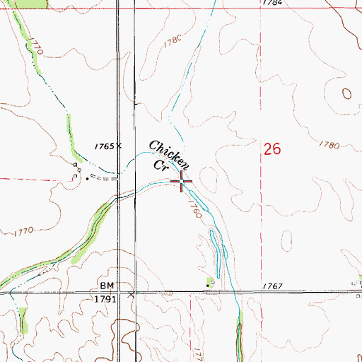 Topographic Map of Chicken Creek, KS