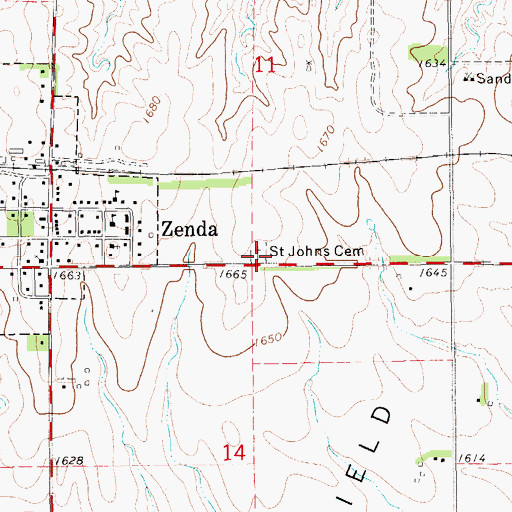 Topographic Map of Saint Johns Cemetery, KS