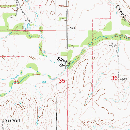 Topographic Map of Skunk Creek, KS