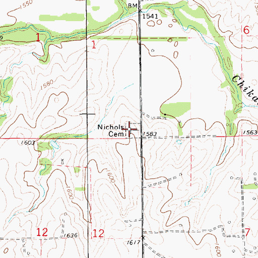 Topographic Map of Nichols Cemetery, KS