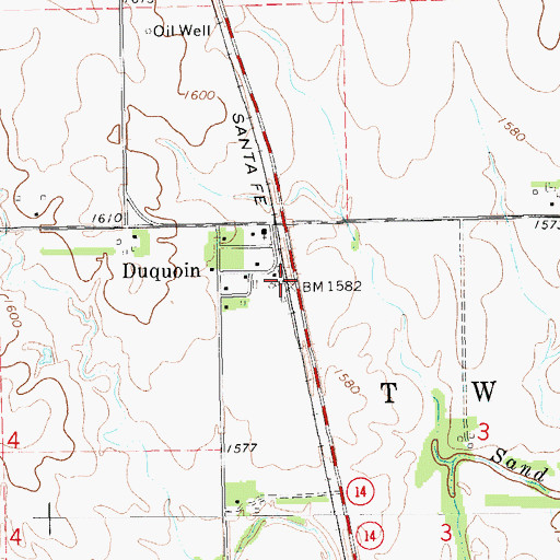 Topographic Map of Duquoin, KS